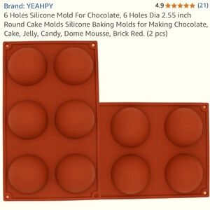 6 Holes Silicone Mold For Chocolate, 6 Holes Dia 2.55 inch Round (2 pcs)